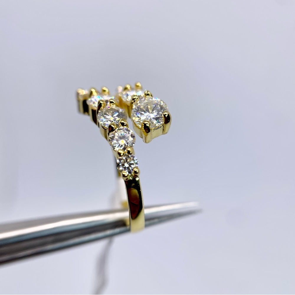 Adjustable Bypass Moissanite Ring Yellow Gold Over 925 Silver Open Band GRA - Picture 13 of 15